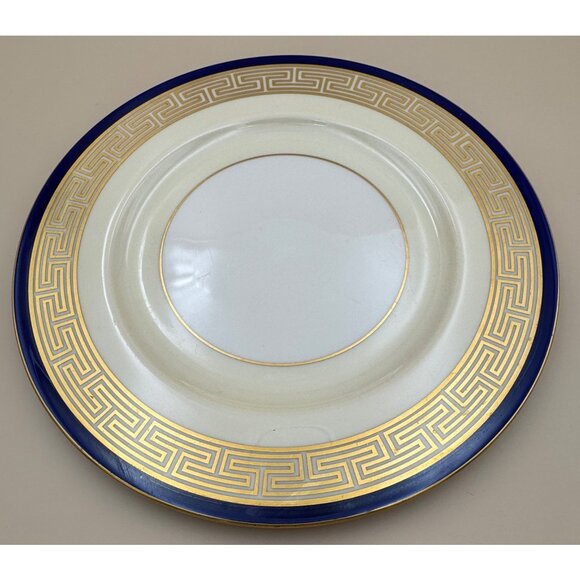 Lenox Etruscan Cobalt Blue Greek Key Dinner Plate 10 3/8" Gold Ivory China USA - Picture 1 of 9